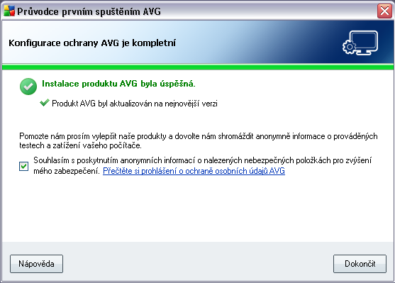 5.15. Konfigurace ochrany AVG je kompletní Konfigurace vašeho AVG 9 Internet Security je nyní nastavena k optimálnímu výkonu.