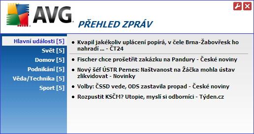 o Název tlačítka - máte možnost změnit název tlačítka, jak bude zobrazen v AVG Security Toolbaru o Ukázat zprávy - můžete si nastavit požadovaný počet zpráv, které mají být aktuálně zobrazeny o RSS