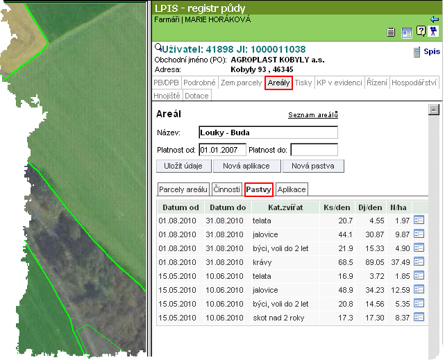 6.2 LPIS 1. Zadané pastvy vidím na konkrétní parcele na záložce Pastva. Odtud se lze přes ikonu prokliknout do zadávacího formuláře v EPH, který otevřu k úpravám tlačítkem Změna údajů. 2.