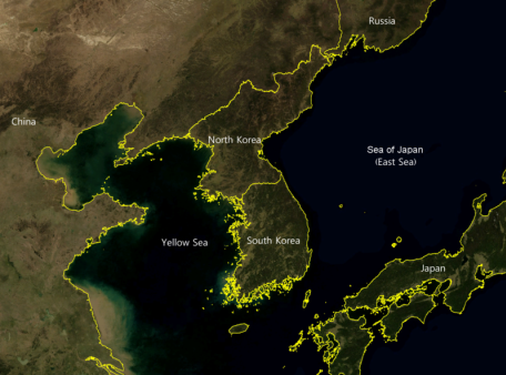 Korejský poloostrov Severní (KLDR) a Jižní Korea.