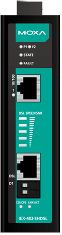 IEX-402-SHDSL Připojení linky k DSL portu RJ45/RJ11 konektor Pin 4= Tip Pin 5= Ring Dvou pinová svorkovnice 1=