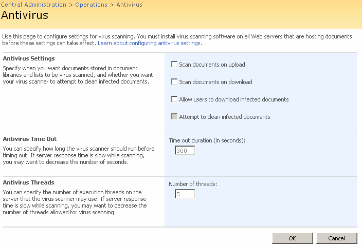 kterého vyberte volbu Antivirus v sekci Security Configuration.