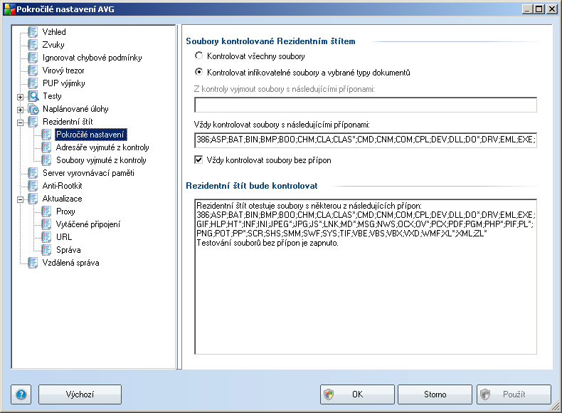 může blokovat také některé legální programy, proto je ve výchozím nastavení tato možnost vypnuta; Testovat soubory při uzavírání - kontrola souborů při zavírání zajišťuje, že AVG testuje aktivní