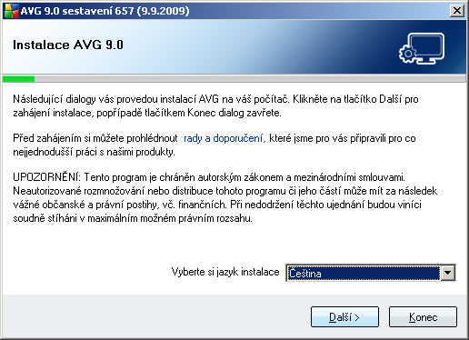 4. Instalační proces AVG Pro instalaci AVG 9.0 File Server na váš počítač potřebujete aktuální instalační soubor.