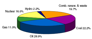 43,6 % celkové nabídky primární energie pokrývá ropa, zemní plyn 23,1 % a uhlí 12,1 %. Významný podíl rakouské energie pochází z obnovitelných zdrojů.