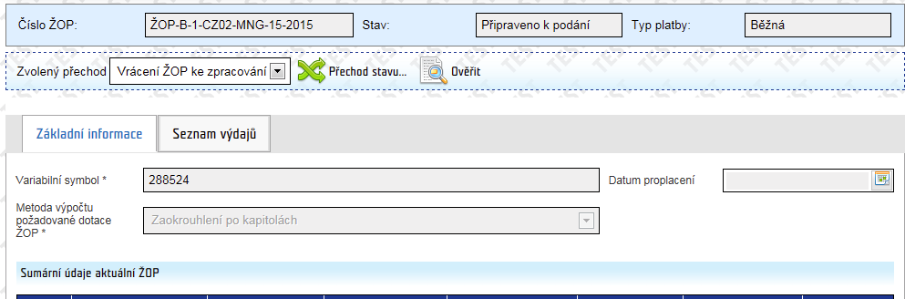 3.2 Vrácení ŽOP ke zpracování V případě, že chce KP ještě v ŽOP pracovat (např.