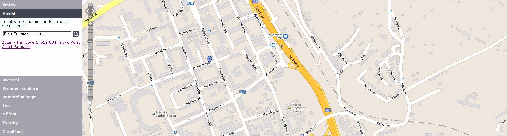 Hledání, Kreslení Hledání Je určeno k provedení lokalizace územní jednotky (ulice, nebo adresy) v mapě.