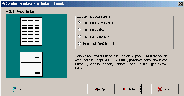 Obslužný program 1.6.3.2 32 Volba typu tisku V tomto kroku určíte, jaký typ tisku předpokládáte. Regist32.