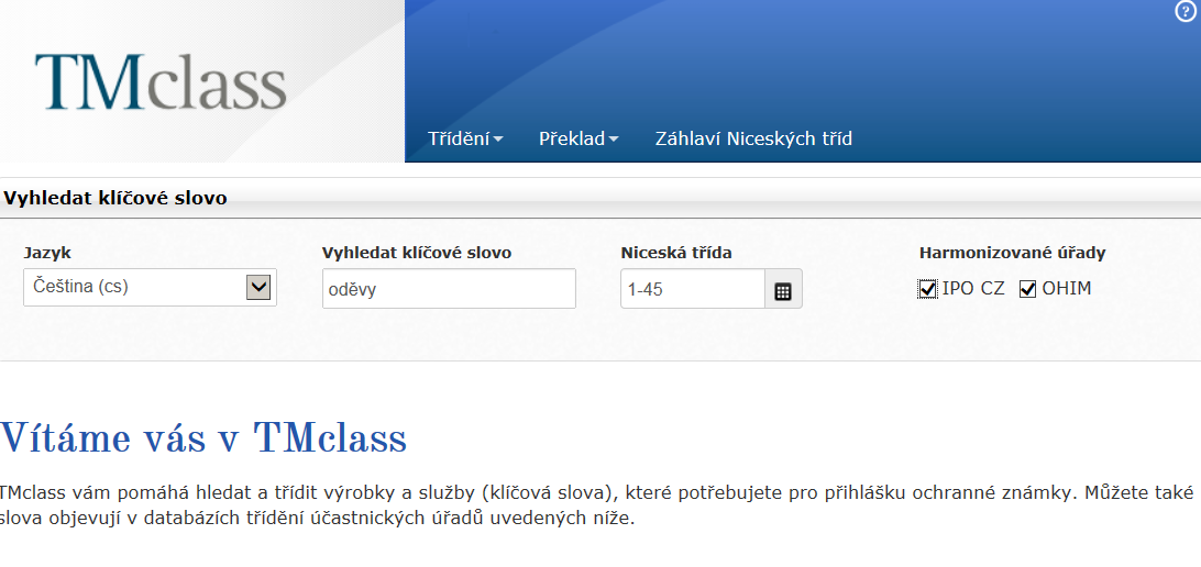 Tmclass - Seznam výrobků a