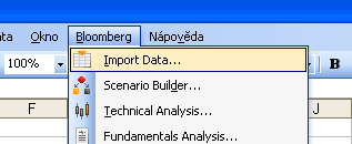 Stahování dat přes excel V MS Excel lze využít doplňku (Add-in/API) pro propojení MS Excel a terminálu Bloomberg. Detaily viz např. http://www.bloomberg.