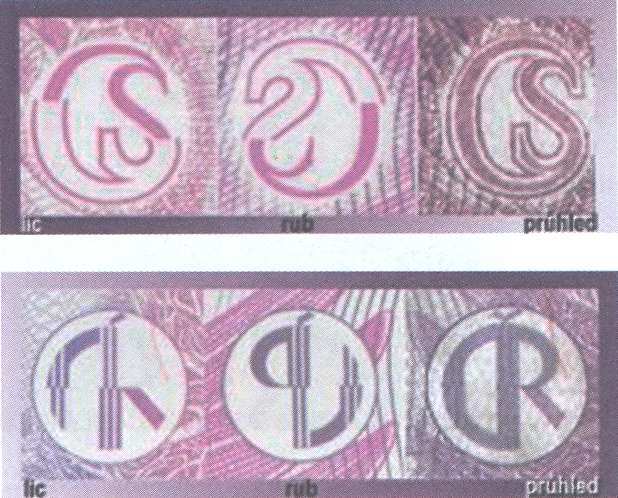 značky a z druhé strany bankovky je viditelná druhá část značky.