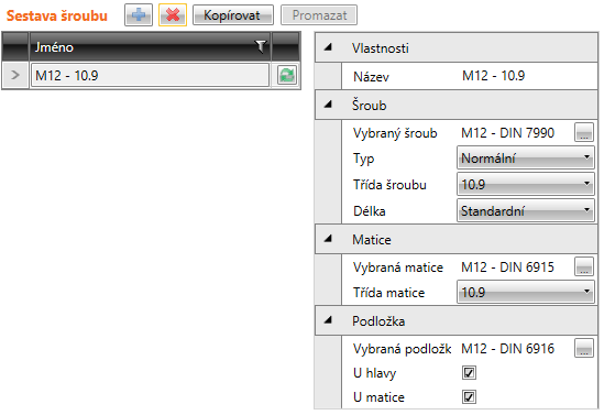 Uživatelská příručka IDEA Connections 139 7.3 Sestavy šroubů Příkazem navigátoru Materiály > Šrouby se spustí prohlížení a editace charakteristik šroubů a kotev použitých v projektu.