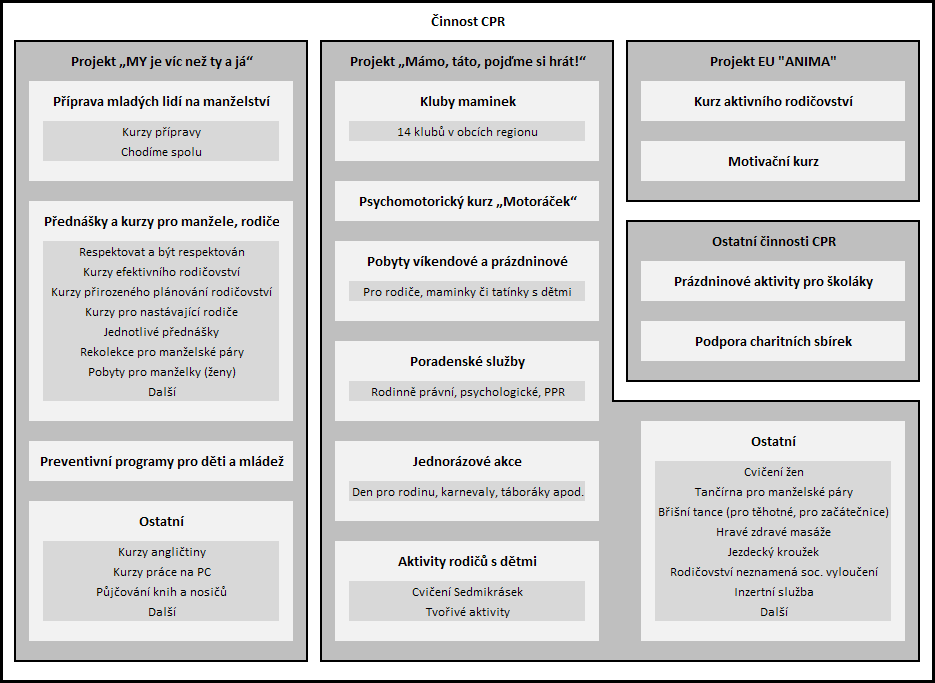 4. PŘEHLED ČINNOSTI V ROCE Podstatná část činnosti CPR je již několik let realizována v rámci dvou projektů, podporovaných MPSV ČR.