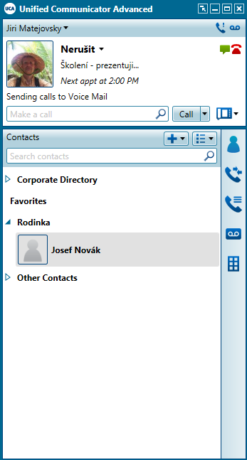 UCA desktop klient Kontakty