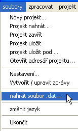 109 Připojení dalších souborů *.dat U otevřeného projektu zvolte menu soubory/nahrát soubor.dat... a zvolte si soubor *.dat, který má být přidán. Alternativně: zakliknout symbol v liště symbolů.