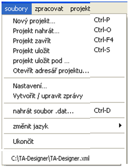 18 Přehled menu Menu Soubory Start nového projektu Nahrání, uzavření nebo uložení stávajících projektů Otevřít adresář projektu Nastavení pro CAN-TOUCH Vytvořit nebo zpracovat hlášení pro CAN-TOUCH