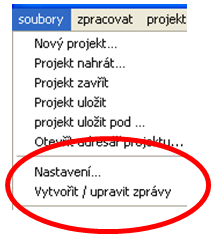 Upozornění: body v menu Nastavení.