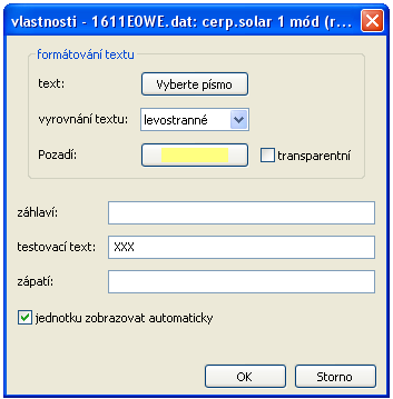 54 Díky dvojitému kliku na označené textové pole XXX nebo díky zakliknutí vlastnosti se zobrazí následující okno: V