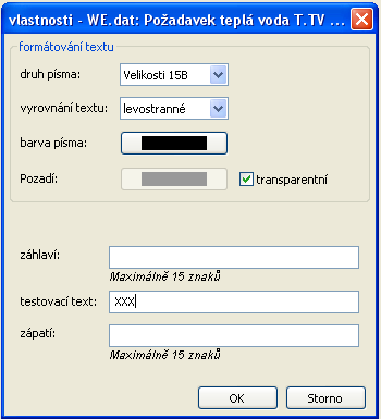 56 Jazyk v tomto okně závisí na nastavení jazyka v provozním systém počítače. Záhlaví, testovací text, zápatí Záhlaví a zápatí budou viditelné v online schématu.