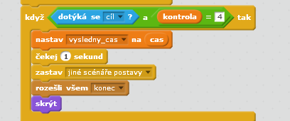 Obrázek 47: Závod V této úloze žáci použijí všechny doposud získané znalosti procedury, proměnné, podmíněný příkaz, posílání zpráv a další.