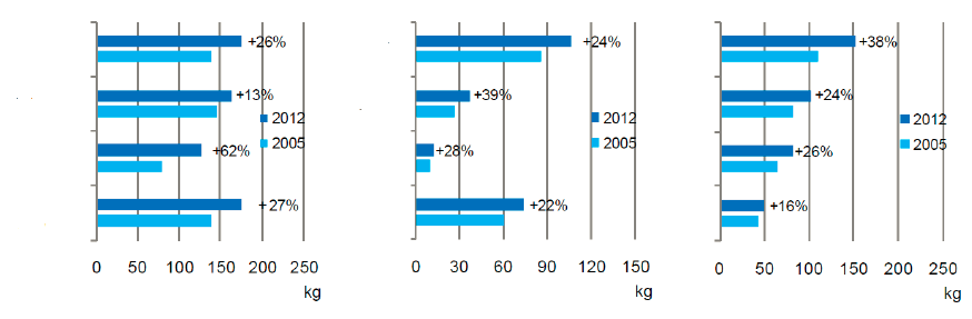 Vývoj spotřeby v nejrychleji se rozvíjejících zemích (mezi lety 2005 2012) V rozvojovém světě došlo v posledních sedmi letech k významnému růstu spotřeby.