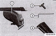 Jednotlivé díly 1 Základní nosič na reling se 2 opěrnými patkami ( základní nosič na reling: 2 ks/samotný příčný most: 1 ks ) 2 Ozubený klíč 3 Torxní klíč ( pouze základní nosič na reling ) 4 Krycí