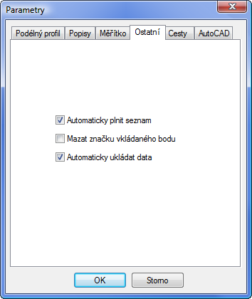 - Automaticky plnit seznam: Po stisknutí tlačítka [Bod] nebo [Výběr] program odečte souřadnice z výkresu AutoCADu.