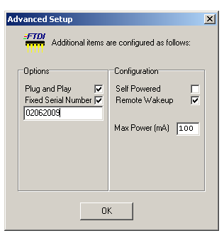 zaškrtnuto, je povolen tento typ enumerace také pod OS Windows 98/ME. Zaškrtnutím políčka Fixed Serial Number lze nastavit pevné sériové číslo připojeného zařízení.