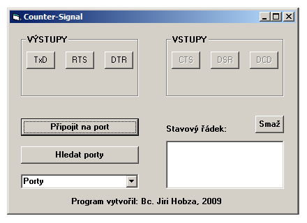 4.4.1.2 Použití programu Counter-Signal Obr. 44: okno programu RS - Signal Program Counter-Signal byl vytvořen za účelem testu UART linek, které lze ovládat přímo z prostředí Visual Basic.