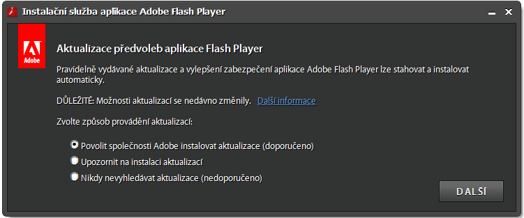 Klikněte na záložku Komunikace a zaklikněte možnost Neprovádět žádnou akci Instalace Adobe Flash Playeru 11 V případě, že váš prohlížeč nemá nainstalován Adobe Flash