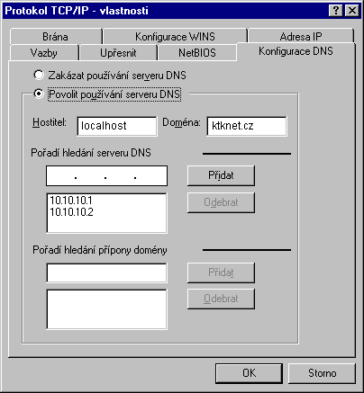 Klikněte na záložku Konfigurace DNS. Zde klikněte na volbu Povolit používání serveru DNS. Do pole hostitel zadejte sériové číslo svého modemu (viz. obdržené parametry připojení).