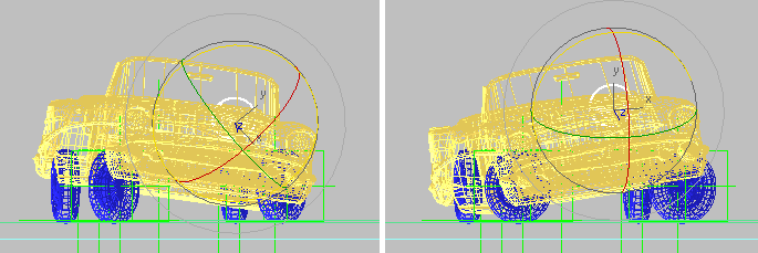 7. Zvolte Transform Rotation (druhou) Euler XYZ Z Rotation. 8. Klikněte na karosérii a zvolte Transform Rotation (druhou) Euler XYZ X Rotation. 9.