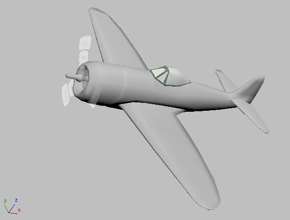 Letoun v této scéně je verzí modelu P-47. Zahrnuje hřídel vrtule i rovinu pro samotnou vrtuli.