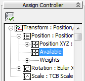 Nyní je vybrané levé přední kolo. 5. Na panelu nástrojů Motion přejděte na záložku Assign Controller. Seznam předem definovaných ovladačů animace se zobrazí jako stopy ve formátu průzkumníka. 6.