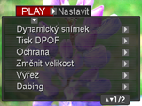 à Nabídka Zobrazí nabídku PLAY. V nabídce PLAY lze provádět tyto operace: 1Tlačítky [4] a [6] vyberte záložku, Záložky kde je umístěna položka nabídky, kterou hodláte konfigurovat.