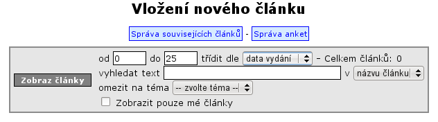 2. Bližší popisy modulů 2.1 Psaní článku Psaní článku se provádí přes administraci RS, volba Editace článku. Okno psaní článku má několik částí.