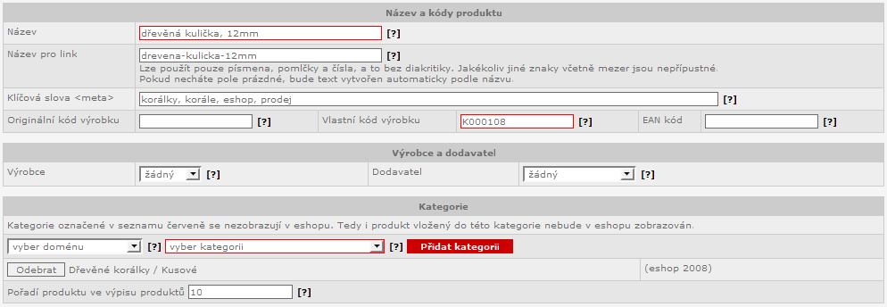 očíslován. Např. v eshopu je již produkt, který má název pro link bavlnene-tricko, nově uložený produkt se stejným názvem pro link bude bavlnene-tricko-1.