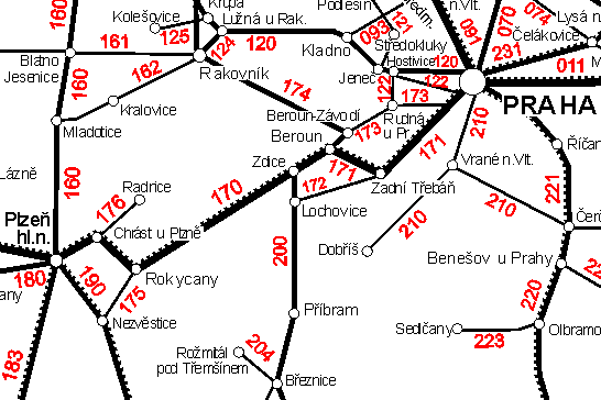 Mapa 6: Železniční tratě v území MAS Karlštejnsko Zdroj: http://mapa.rychnovsky.cz/cd.gif AUTOBUSOVÁ DOPRAVA Dopravní obslužnost území je ovlivněna blízkostí hlavního města.