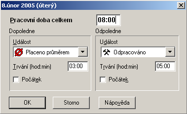 Syslík PX 47 označení dnů tlačítko Upravit a pak si můžete vybrat událost z výběrového pole. Po zadání nepřítomnosti stiskněte OK.