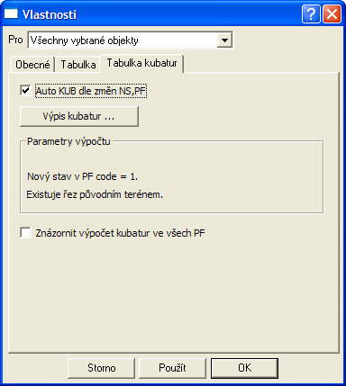 - změna průběhu kolmého příčného polygonu v situaci - změna čáry NS, na který je tabulka kubatur vložena - změna NS v PO - změna sklonových poměrů - změna čáry řezu PF typu původní terén - změna