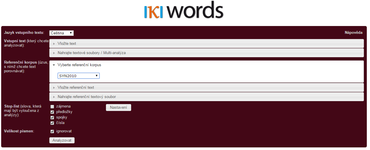 5.5 KWords Program KWords vyhledává v námi zadaném textu klíčová slova (keywords),