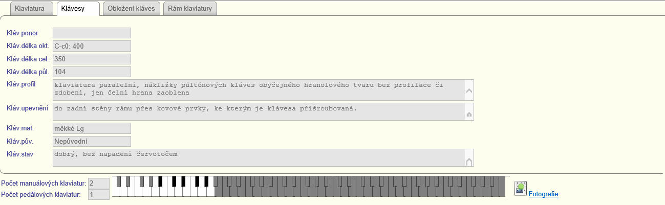 Obrázek 18 - Záložka Klaviatury - Klaviatura Každá klaviatura má své označení pod kterým se zobrazuje i dále v aplikaci. Dále je stanoven rozsah klaviatury (Rozsah od, do) a typ spodní oktávy.