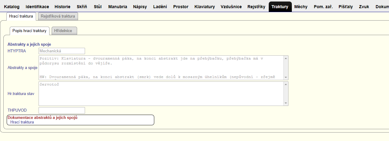 Obrázek 30 Traktury: Abstrakty a jejich spoje Druhá pod-záložka Hřídelnice slouží pro zaznamenávání