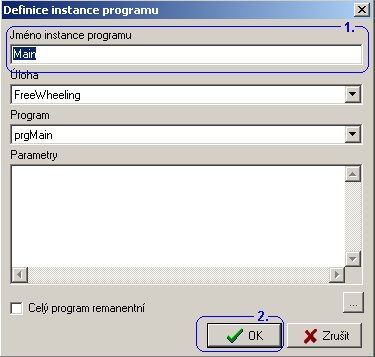 3. potvrdíme klávesou OK. Poznámka: 2.VYTVOŘENÍ NOVÉHO PROJEKTU Pokud nechceme programovat podle IEC 61131-3, stiskneme tlačítko Zrušit. Potom lze program psát v nativním mnemokódu Tecomat.