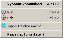 ZAČÍNÁME V PROSTŘEDÍ MOSAIC Nástroj PIDMaker Nástroj PanelMaker Simulátor panelu Nástroj WebMaker Nástroj GraphMaker 3.4.2 Informace o stavu PLC v nástrojové liště hlavního menu Obr. 13.