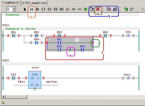 9.GRAFICKÉ EDITORY Vložit box s Funkčním blokem nebo Funkcí - položit na značku Vložit ze schránky (Ctrl+V) - do serie: položit na značku, paralelně: na značku Smazat (Del) - na značce nebo Kopírovat