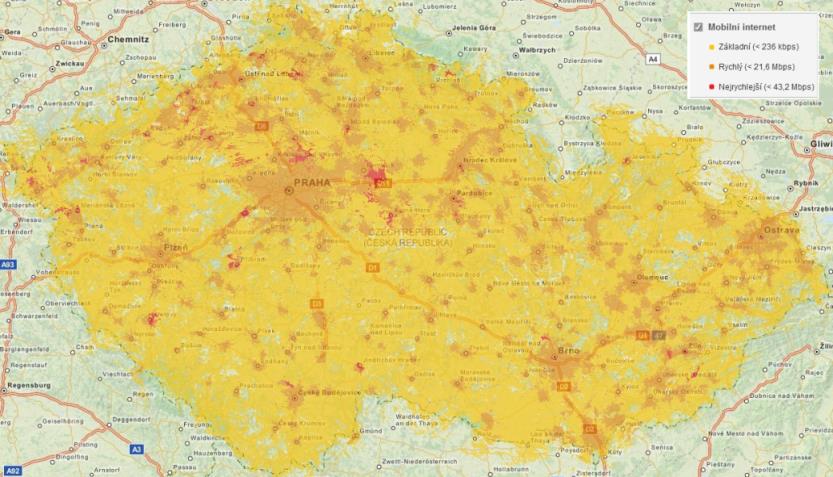 Telefonica O2 pokrytí území v České republice mobilními datovými službami 14 T-Mobile pokrytí území v České republice mobilními datovými službami 15 Vodafone pokrytí území v