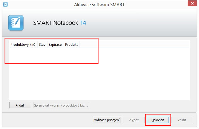 9. Průvodce aktivací by nyní neměl obsahovat odebraný produktový klíč. Vrácení klíče dokončete kliknutím na tlačítko Dokončit. J. Odebrání software SMART.