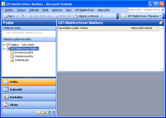 2. Použití softwaru GFI MailArchiver Outlook Connector 2.1 Úvod Po dokončení instalace se software GFI MailArchiver Outlook Connector automaticky zaregistruje v aplikaci Microsoft Outlook.