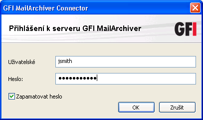 Screenshot 2 - Složka poštovní schránky serveru GFI MailArchiver 2. Software GFI MailArchiver Outlook Connector se automaticky pokusí připojit k pověření uživatele na pozadí.
